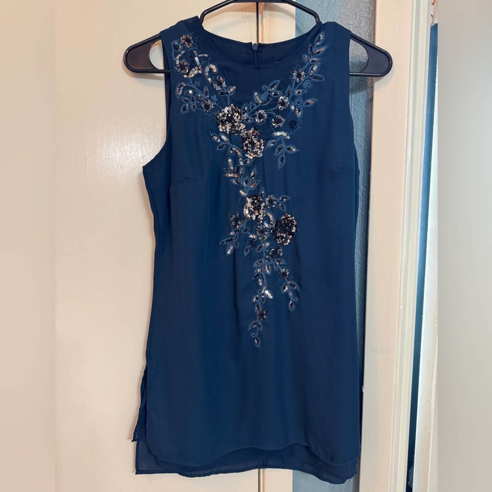 White House Black Market navy shirt with Embroidery